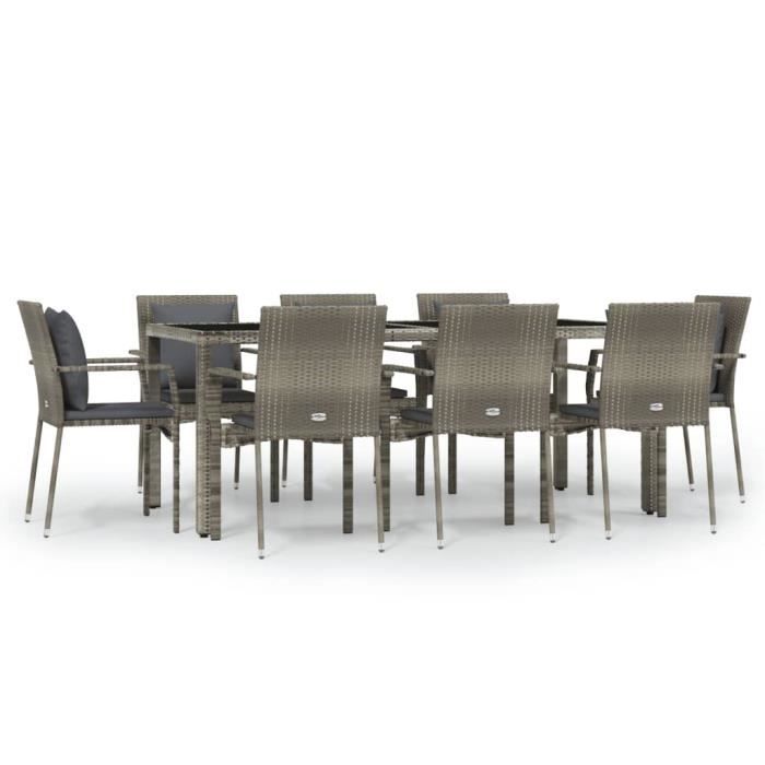 VidaXL Ensemble de salle à manger de jardin 9 pcs avec coussins Gris 3157962