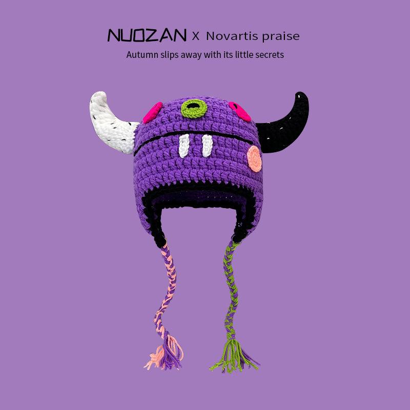 Cute funny handmade hat female autumn and winter cartoon monster Shrek wool hat personalized versatile knitted pullover