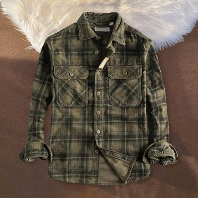 Spring Fall Men Shirt Plaid Print Single-breasted Long Sleeves Retro with Chest Pockets Mid Length Cardigan Top