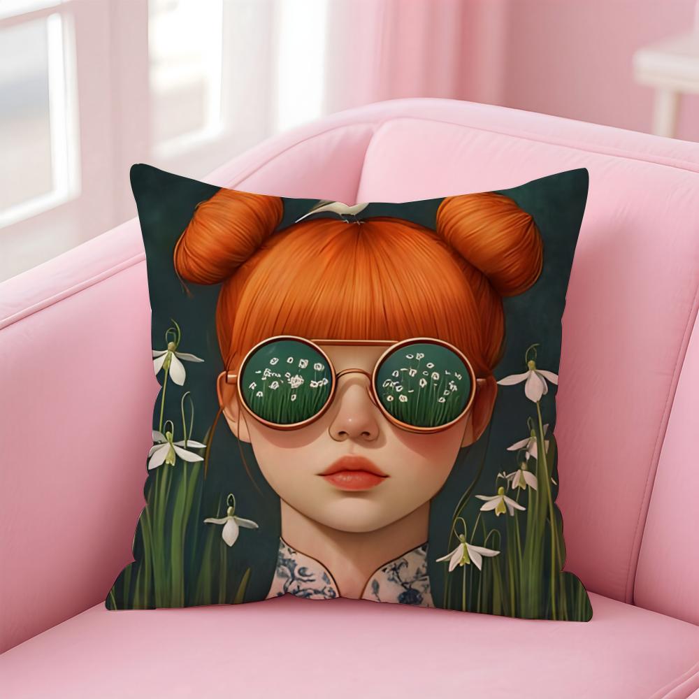 Fashionable Casual Eyeglasses Girl Woman Cushion Cover Pillowcase Short Plush Invisible Zipper Room Sofa Cushion Cover