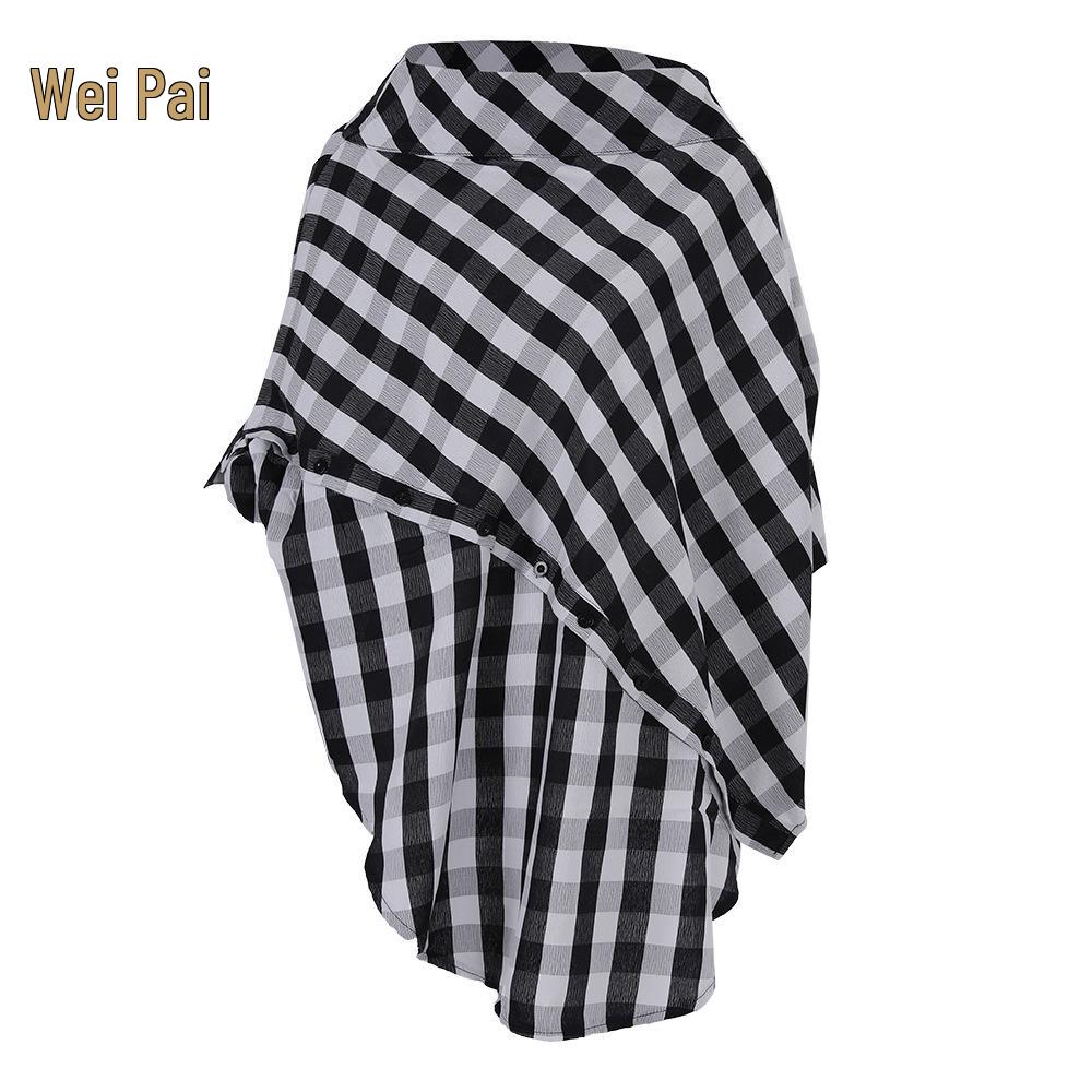 

2024 Spring Stripe & Plaid Black/White Loose Women s Casual Shirt One Size чорний