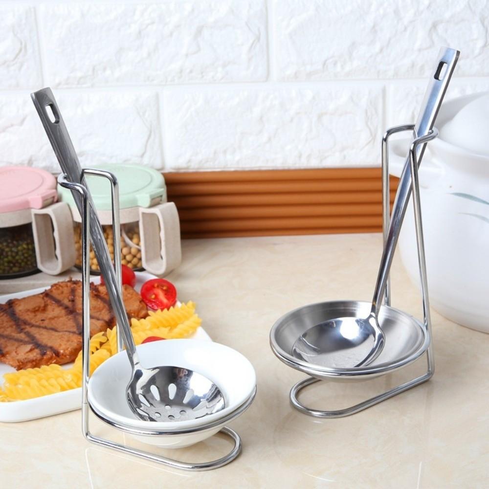 Modern Stainless Steel Vertical Spoon Rest Stable Convenient Scoop Holder with Plate Space Saving Kitchen Storage Tool Kitchen