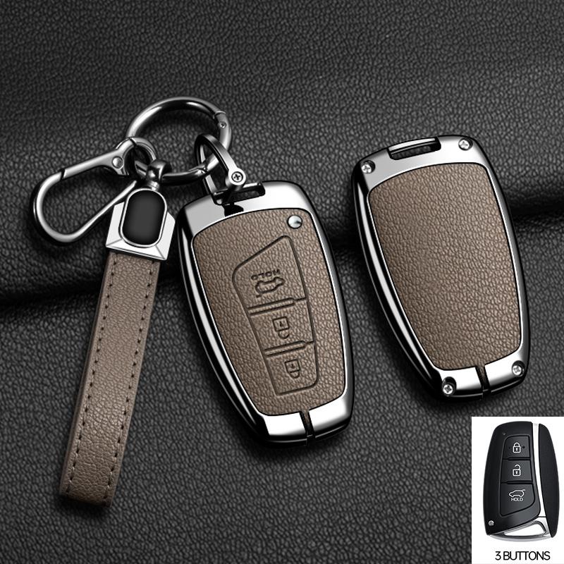 Zinklegering Leer Auto Sleutelhoes Cover Fob Voor Hyundai Grandeur Hg Sedan Santa Fe 3Dm Grand Santafe Ix45 Equus Azera Genesis