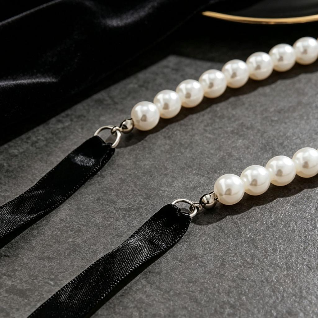 Accessories, retro long bow imitation pearl necklace, fashionable versatile personality gothic necklace