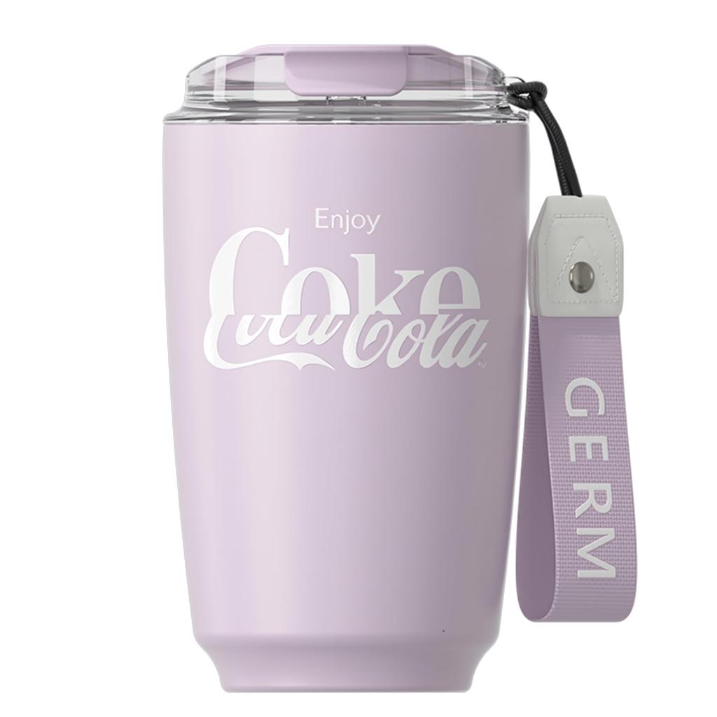 GERM 400ml Mug, 316L Stainless Steel Mocha Tumbler, Insulated Coffee Cup, Hot/Cold Insulated, with Lid, Stylish Strap, Non-Slip, Coca-Cola (Purple)