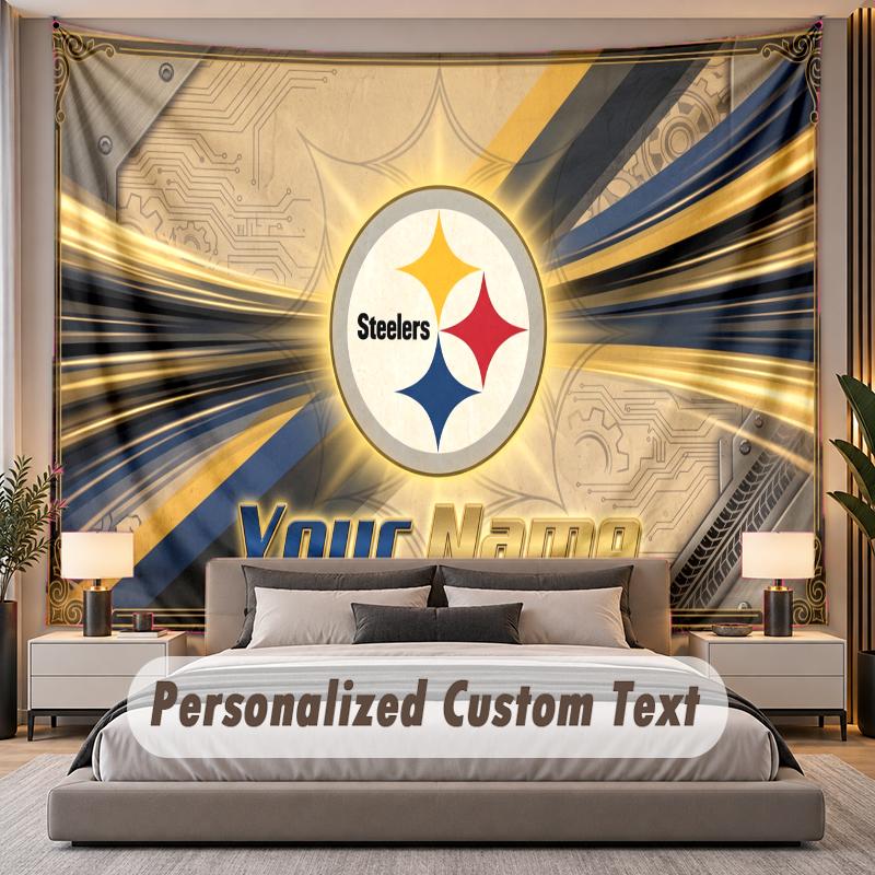 Custom Name Text Tapestry Pittsburgh Steelers Personalized Polyester Wall Tapestry For Bedroom And Room