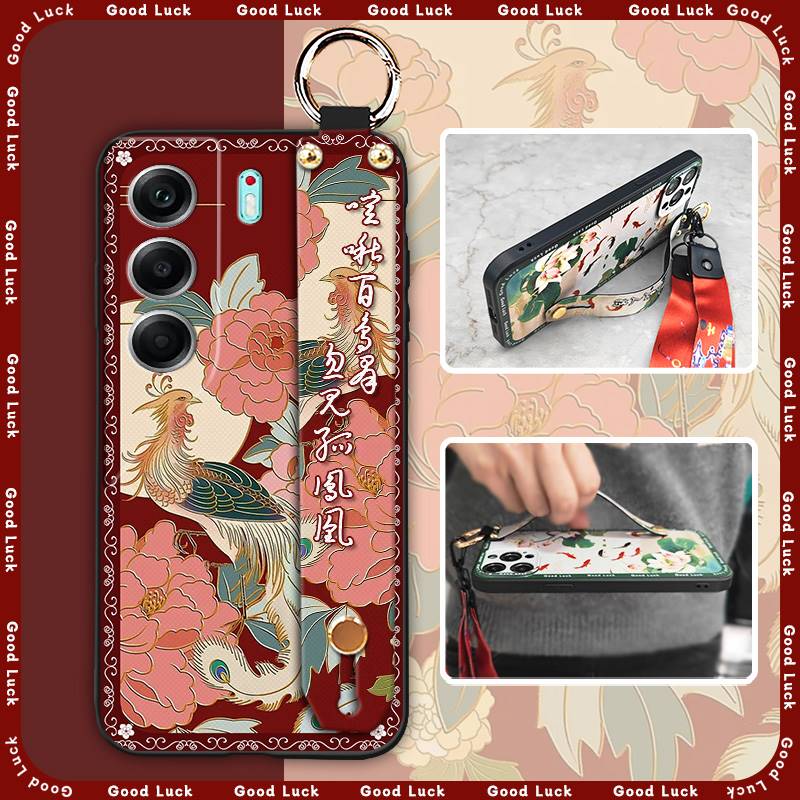 Shockproof Protective Phone Case For Tecno Camon40 4G/CM5 Durable Lanyard Anti-knock Phone Holder Silicone For Mom Ring