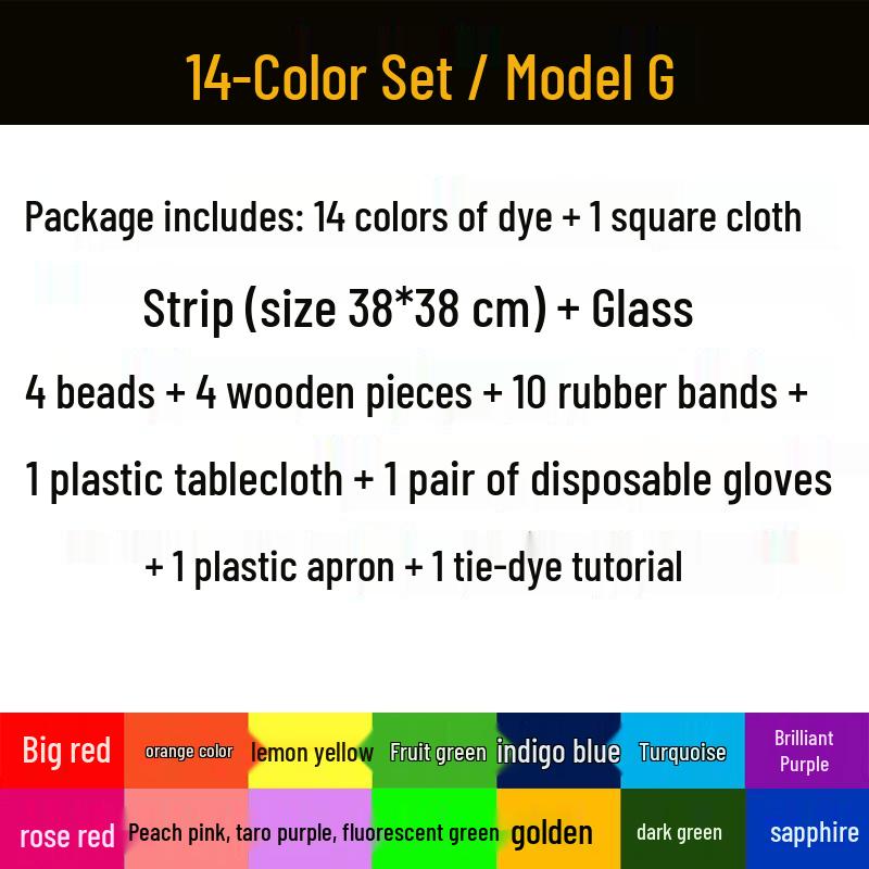 14-Color Eco-Friendly Tie-Dye Kit: Includes DIY Tools and Cold Dye Pigments, 250ML Bottles