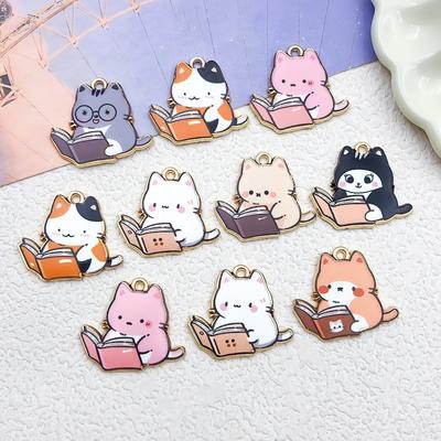 DIY Jewelry Accessories Cat Keychain Pendant Phone Chain Necklace Earrings Alloy Cartoon Pendant