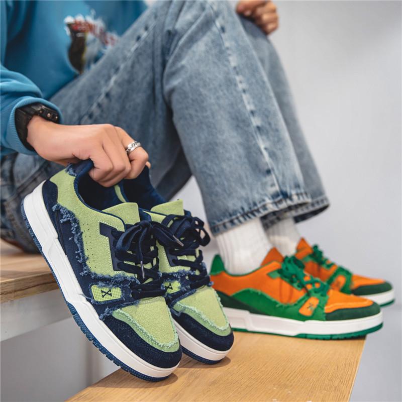Color Matching Low-top Lace-up Student Board Shoes New Breathable Trend Casual Single Shoes Spring and Autumn Youth Outdoor Couple Shoes