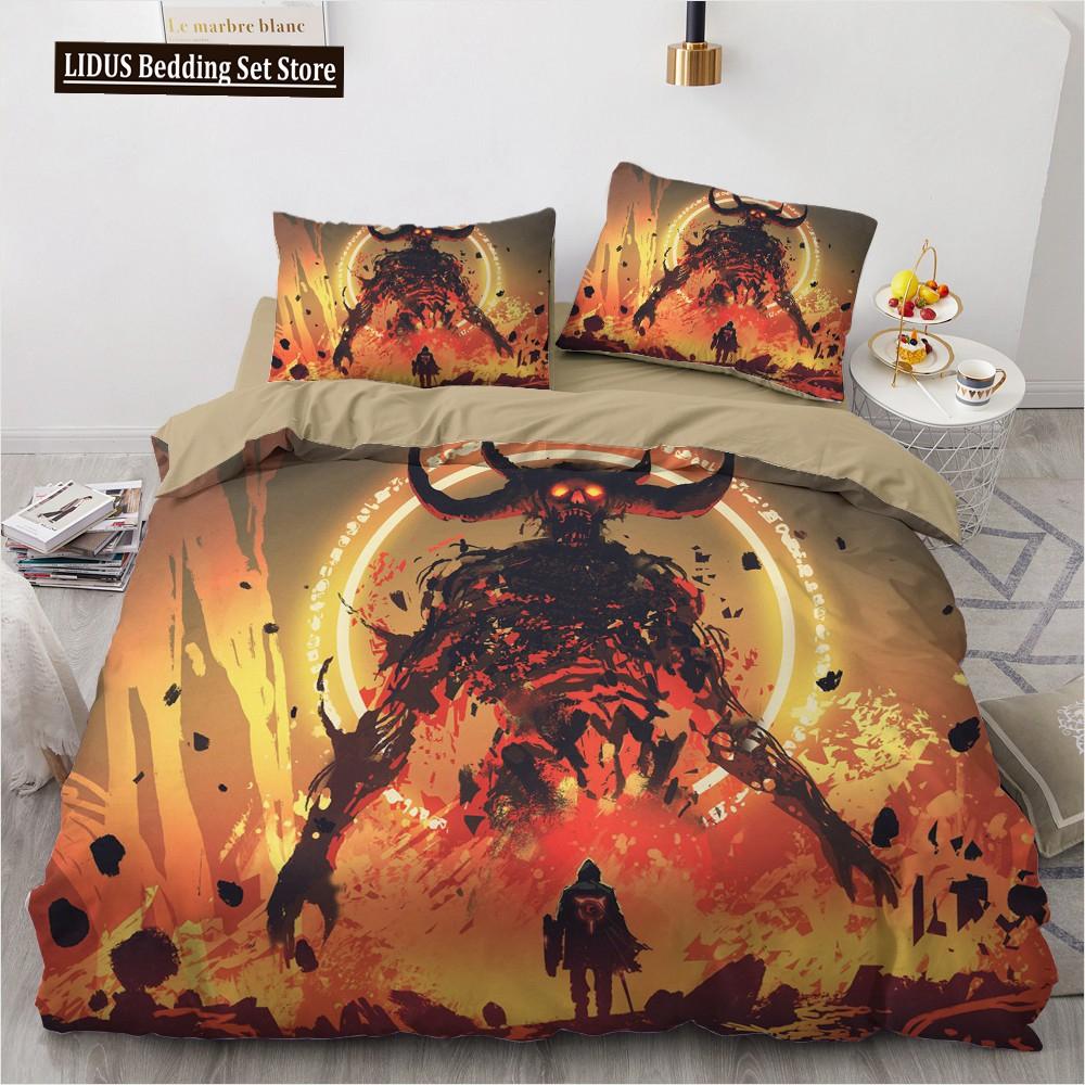 3D Horror Skull Demon Duvet Cover Set Skeleton Gothic Monster Bedding Set Black Comforter Cover For Boys,full Queen Size 2/3pcs