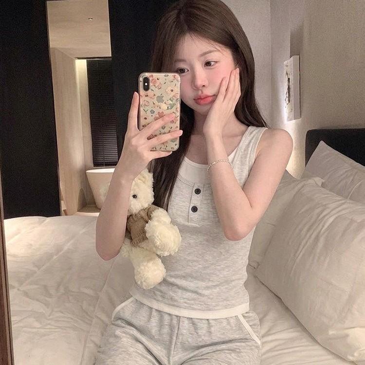 Ins Korean Simple Pure Desire Pajamas Women's Spring Summer New Large Size Vest Shorts Loungewear Set