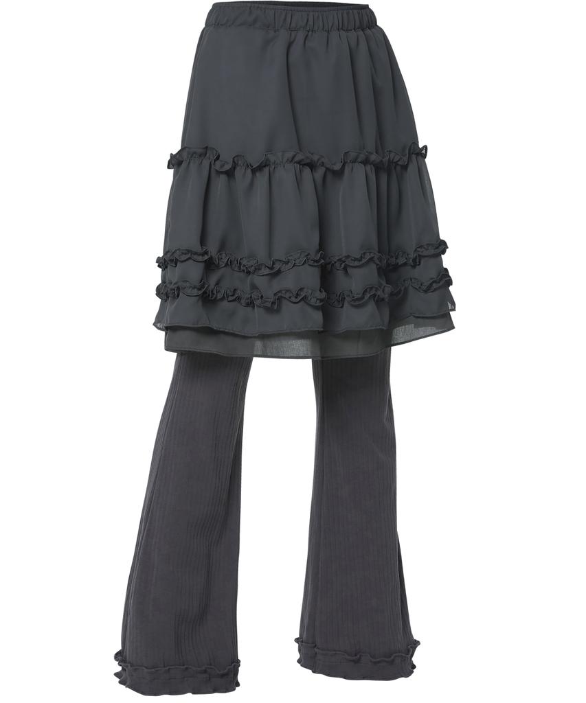 Peulleeoeob 3-Layered Ruffle Skirt Pants (Fl-260_Charcoal)