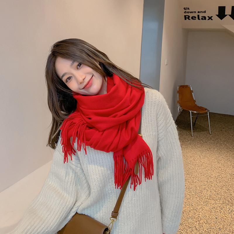 Scarf Women's Autumn and Winter New Wool Cashmere Scarf Versatile Men's Shawl Dual Purpose Solid Color Scarf