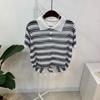 C S In The Room Shami Collar neCk Stripe Short Sleeve Knit 3Color