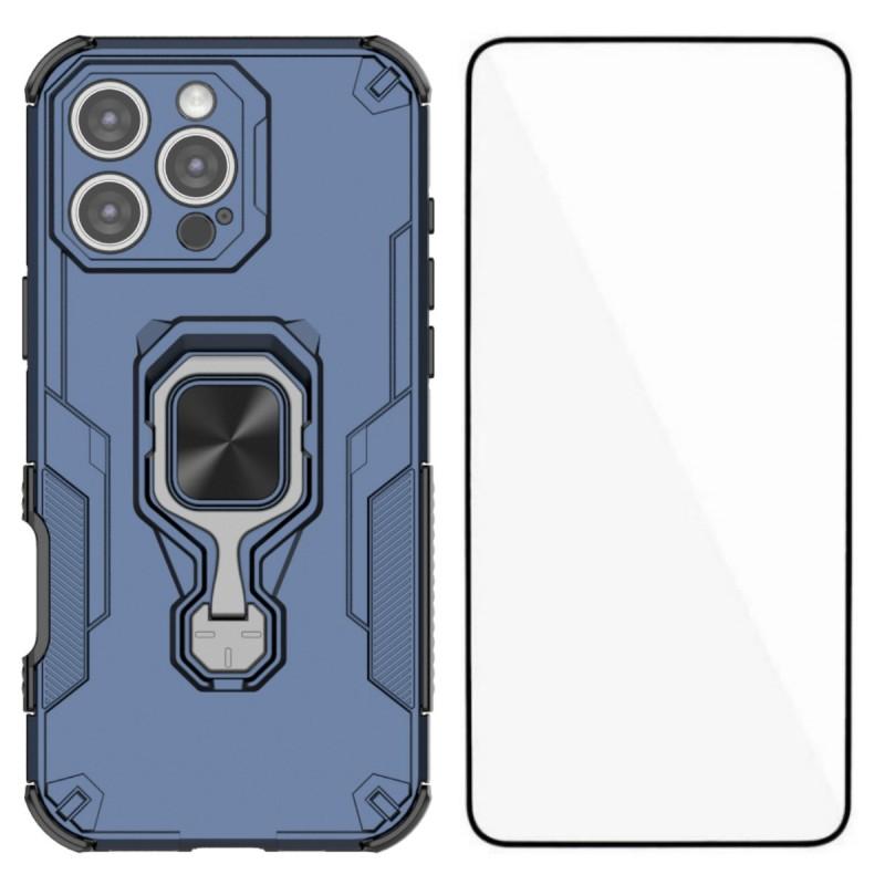 For iPhone 16 Pro Max Phone Case WANLONFENG PC TPU Back Cover Kickstand with Tempered Glass