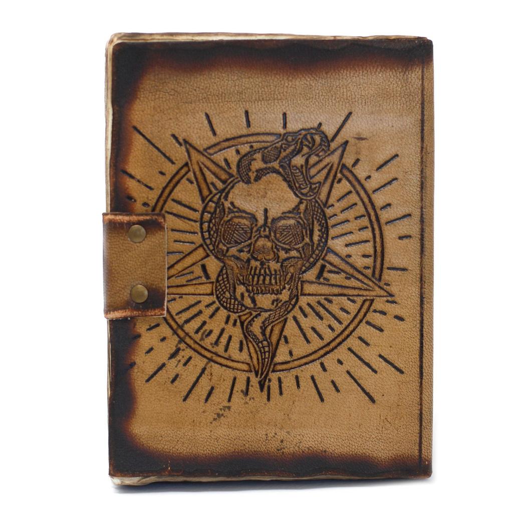 Leather Notebook Skull and Pentagon Burnt Edges 7x5