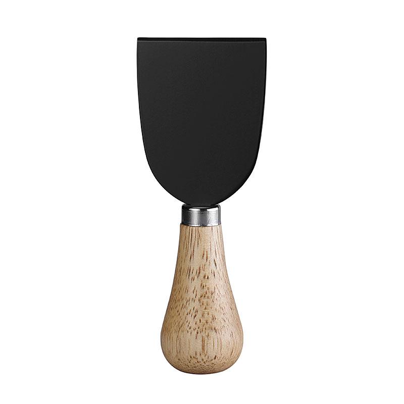 Black Stainless Steel Cheese Knife Set with Rubber Wood Handles - Includes Knife, Fork, and Spatula
