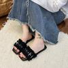 2025 new fashion non-slip lightweight small fragrant cool slippers women's summer wear French tassel flat-bottomed slippers
