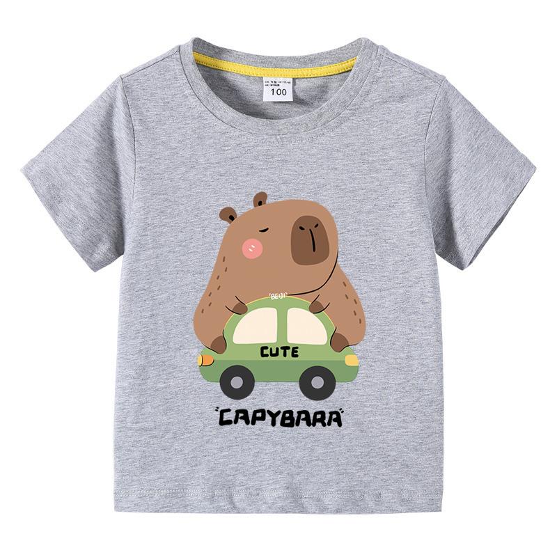 Capybara Tshirt Kids Girl Boy Summer Funny Cartoon T Shirt Cute Animal Kapibara Comic Clothes Children Short Sleeve Tops Tee