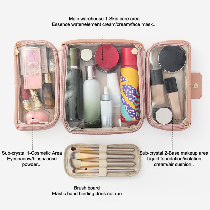 Portable Foldable Makeup Brushes Cosmetic Tools Organizer Cosmetic Bag With Multiple Compartments Travel Toiletry Storage Pouch