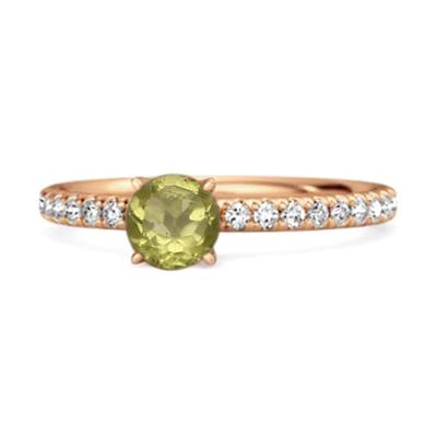 Peridot Round Soliatire Ring - 925 Sterling Silver Rose Gold Vermeil