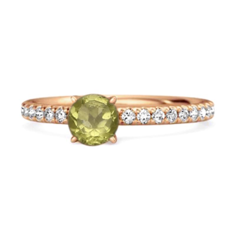 Peridot Round Soliatire Ring - 925 Sterling Silver Rose Gold Vermeil 6.5