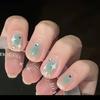 Summer Pure Desire Detachable Green Star Fake Nails with Small Diamonds
