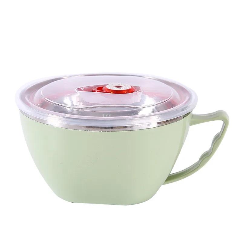 Stainless Steel Bowl with Handle Anti Scalding Kitchenware Mixing Bowl for Cooking Soup Instant Noodles Solid Color Durable Bowl
