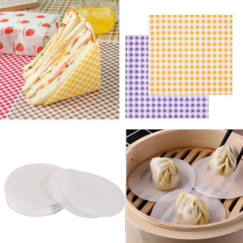 Runde Wachspapierbögen zur Burger-Patty-Herstellung Lebensmittelverpackungen Kariertes Fettbeständiges Papier für Lebensmittelverpackungen Backen von Snacks
