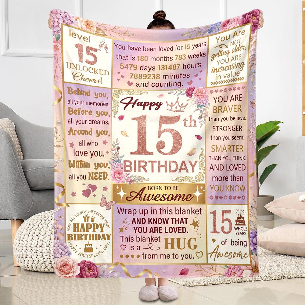 15th Birthday Celebration Flannel Blanket-Soft and Suitable for Sofas,Beds,Offices,Travel,All Seasons,Great Gift for Holidays and Birthdays.