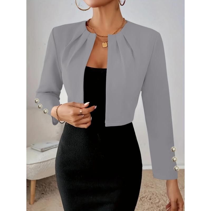 Blazer court uni à manches longues ajusté pour femme