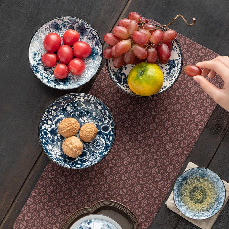Furnace Tea Accessories Fruit Plate Antique Blue White Porcelain Fruit Plate Fruit Plate Guochao Small Snacks Inventory Heart Dried Fruit Refreshments