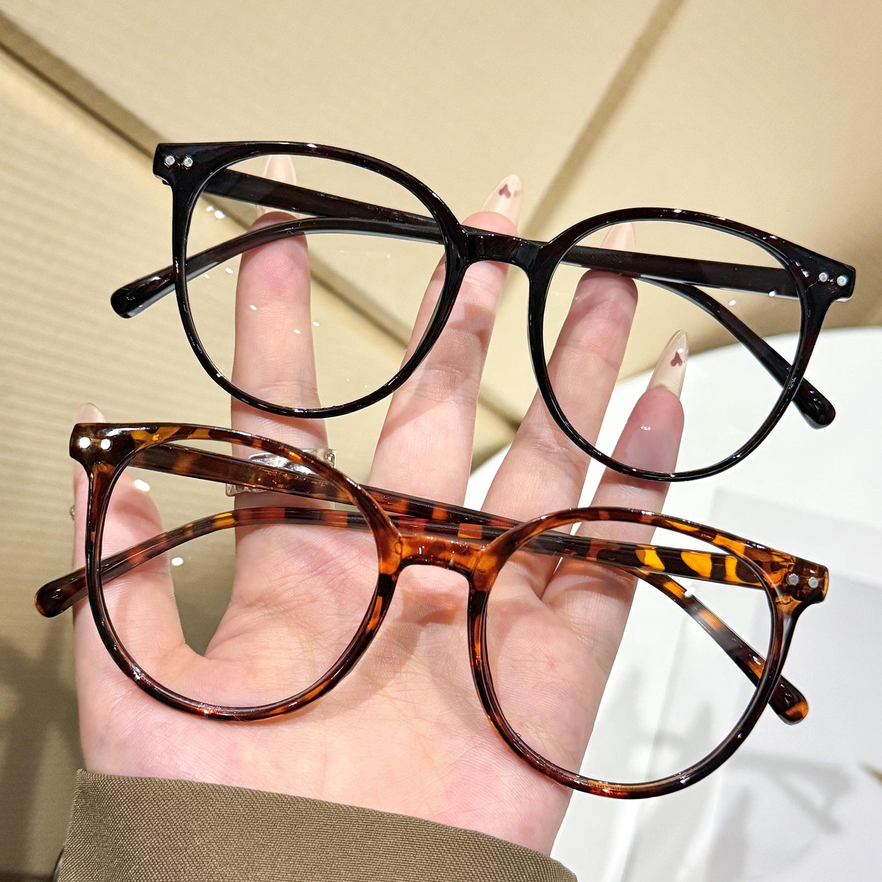 

2Pcs Fashionable Round Frame Glasses Set, Fashion Accessories/Clear Lenses/Rivet Design, Daily Wear, Office