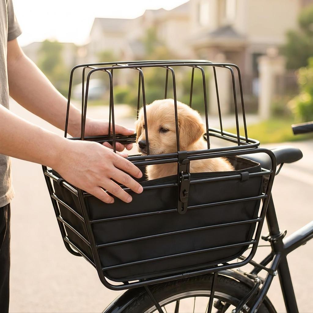 Bike Basket with Wire Cage Shockproof for Shopping Trips, Commuters