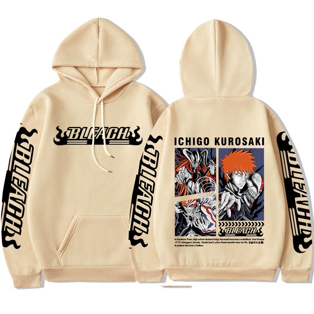 Hot Anime Bleach Kurosaki Ichigo Graphic Printed Hooded Men Women Manga Hoodies Loose Casual Sweatshirt Harajuku Male Streetwear