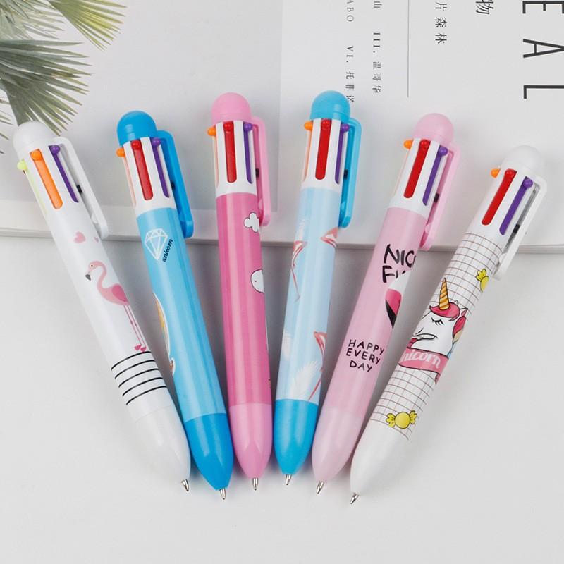 6Pcs Cute School Supplies 6 Color Unicorn Pens Multicolor Ballpoint Pen Multifunction Office Creative Ball Pen