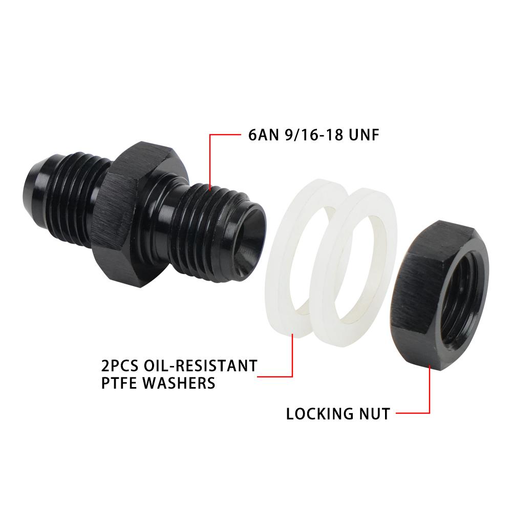 Male AN6 AN8 AN10 AN12 Flare Fuel Cell Tank Adapter Bulkhead Fitting Straight with Washer Black Aluminum Straight