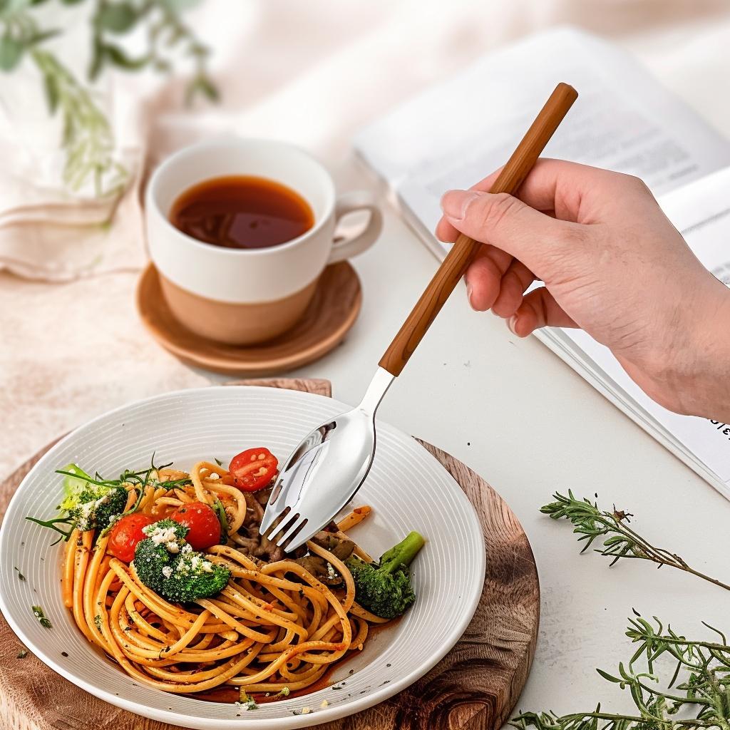 3/4Pcs 304 Stainless Steel Knife Fork Spoon Wood Grain Handle Dinnerware Set Portable Reusable Western Cutlery Dishwasher Safe