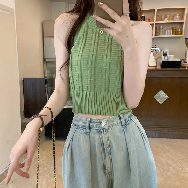 

WTEMPO Осенние универсальные топы без рукавов с круглым вырезом, женские весенне-летние однотонные повседневные жилеты-майки больших размеров L зелёный