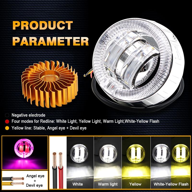 12-80V 11W Led Motor Projector 2.5inch Led Motorcycle Headlights with angel eye halo ring