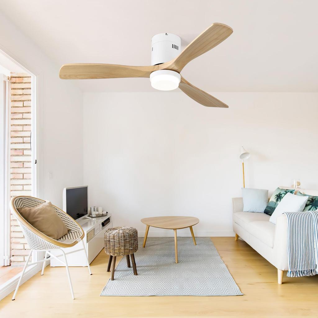Sofucor 132cm Indoor Ceiling Fan with 3 solid wood blades, silent reversible motor, remote control, including lighting control