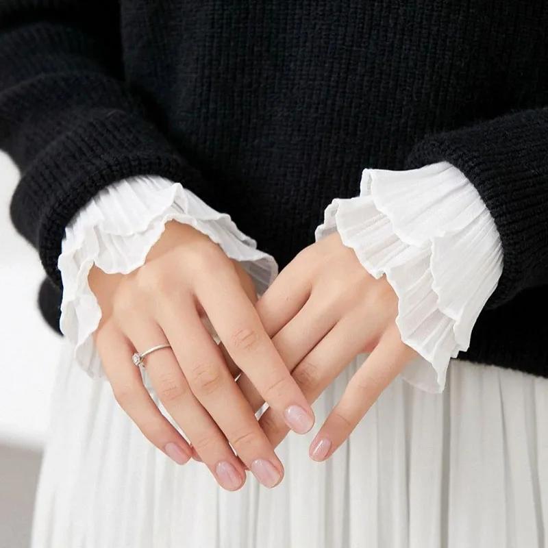 Perfect Match Spring Detachable Fake Sleeves Sweater Decorative Sleeves Lace Double Ruffled Flounces Cuff Autumn Universal Fake Cuff 1Pair