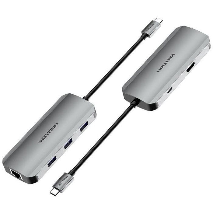 Station D'accueil - VENTION - 6-en-1 - USB-C Vers HDMI - 3x USB 3.0 - RJ45 - Aluminium
