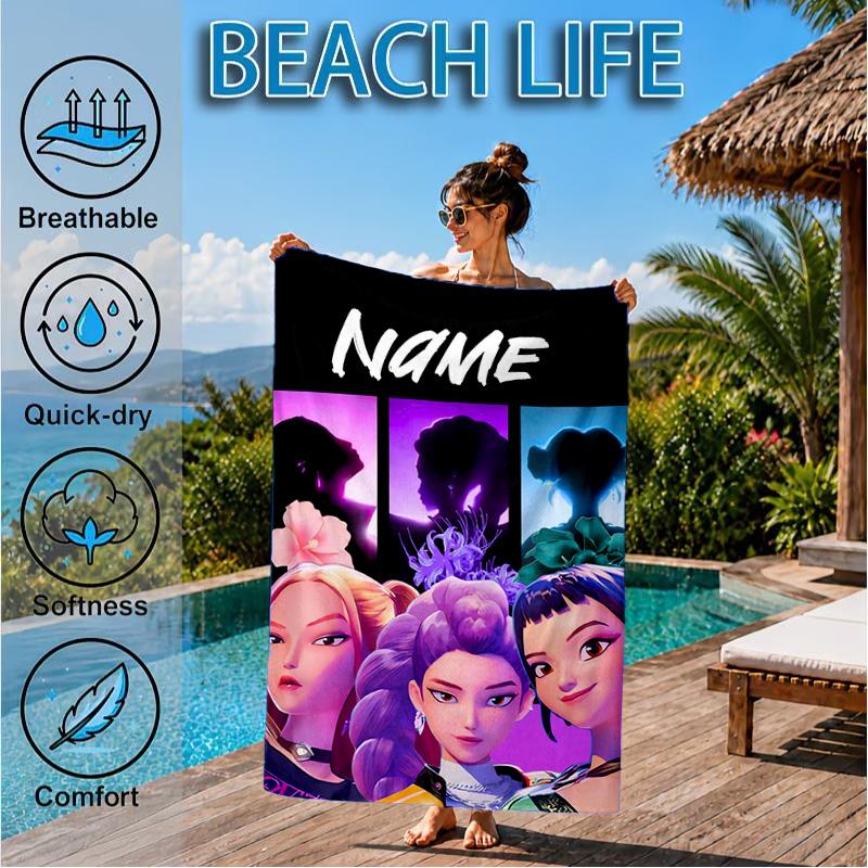 Custom Name KPop Pink Fashion Beach Towel Microfiber Beach Towel, Lightweight and Quick-Dry, for Summer Travel, Swimming Pool Gift