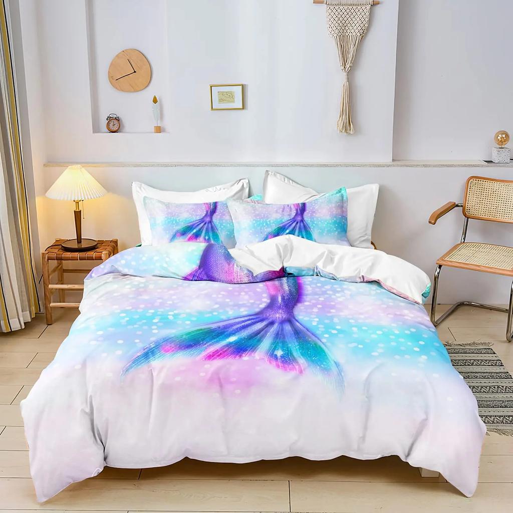 Comforter Pink Mermaid Bedding Set Comforter Twin For Kids Glow In The Dark Mermaid Bedding Sets With Decor Pillow3 Pieces Girls Bed Set