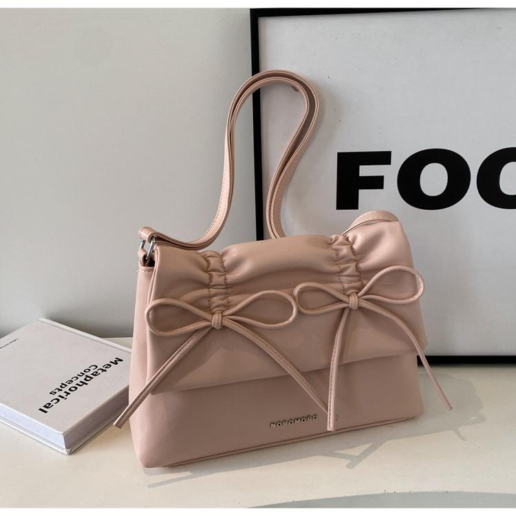 Women Bowknot Pu Shoulder Bag Large Capacity Bag With Adjustable Shoulder Strap Shopping Bag Stylish Fashion Solid Color Handbag