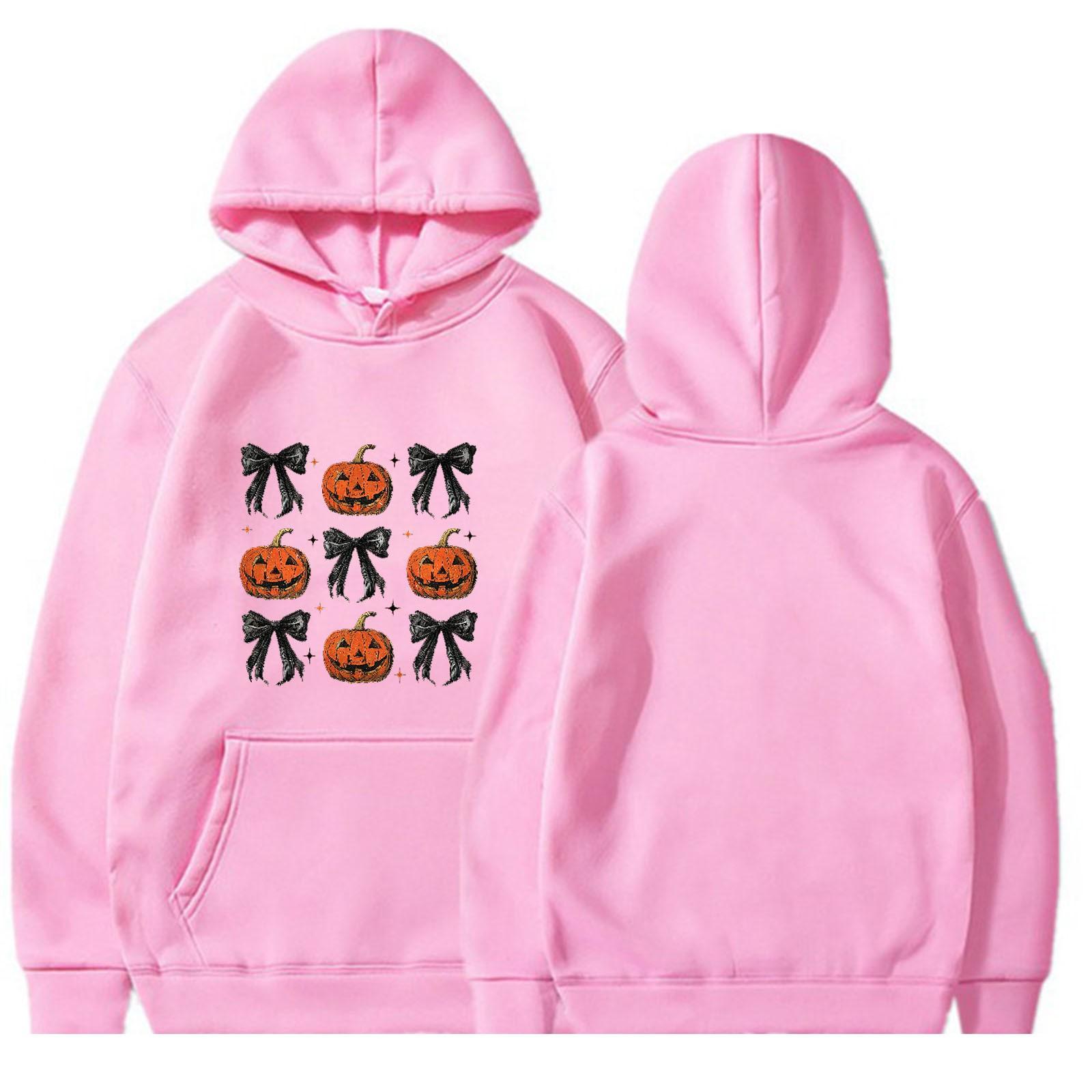 

Женская однотонная толстовка с капюшоном с длинным рукавом и принтом на Хэллоуин S розовый