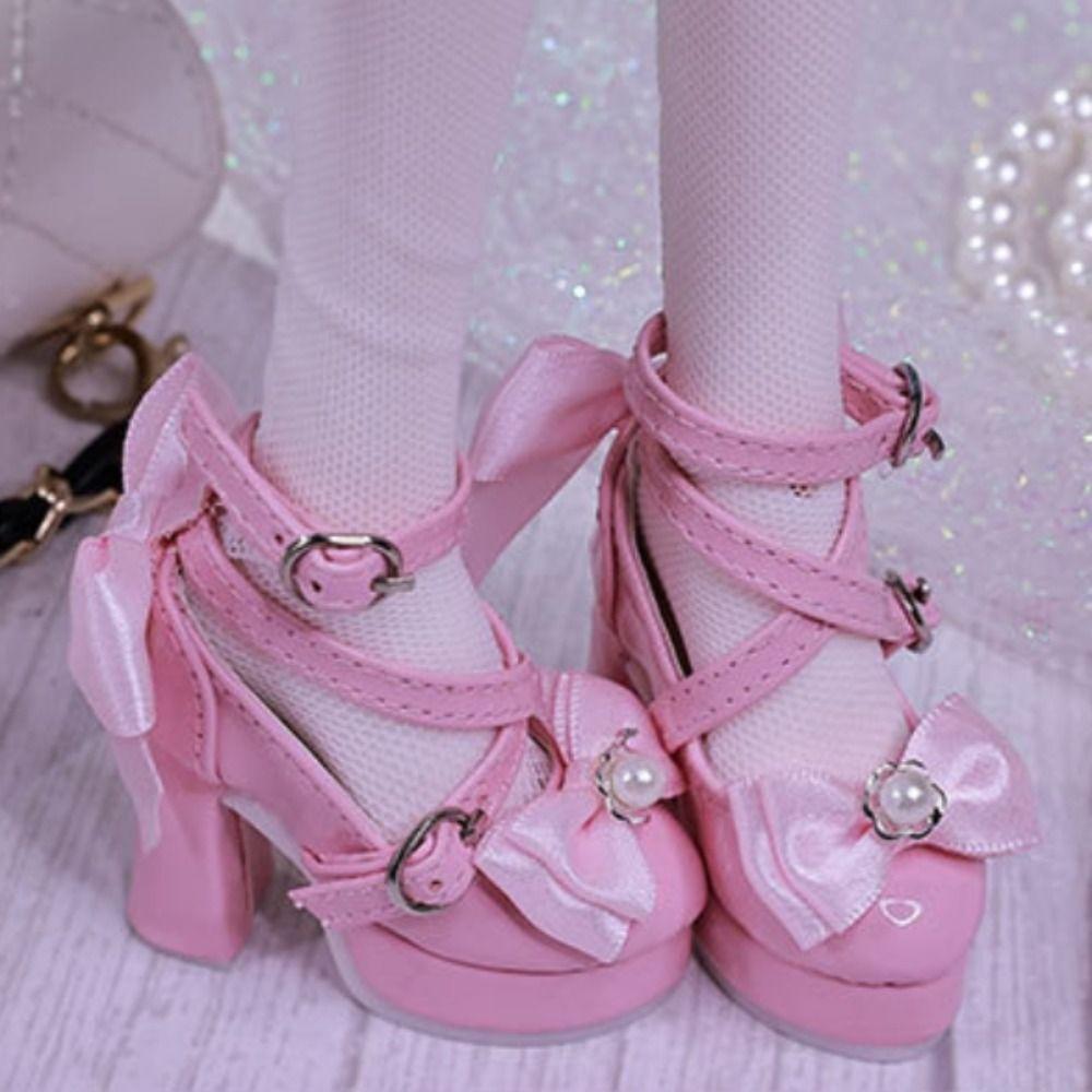 1 Pair 1/3&1/4 BJD Bowknot High Heels Pearl Dress Up Doll Shoes Doll's Shoes  Children's Gift