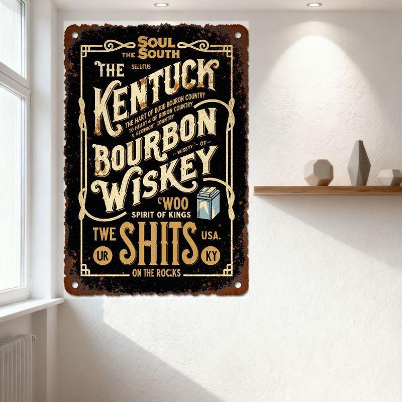 Vintage Metal Sign 'Soul of the South' Kentucky Bourbon Whiskey Wall Plaque, Rustic Distressed Bourbon Country Bar Man Cave Home
